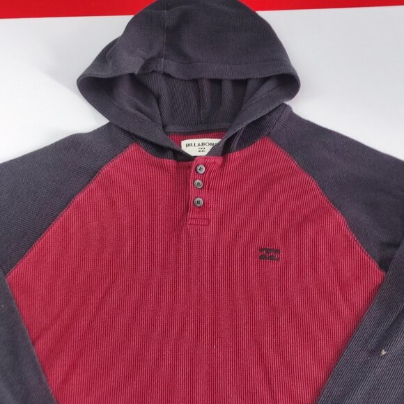 Billabong knit hoodie pull over men's size L maroon & black long sleeve - Picture 2 of 11